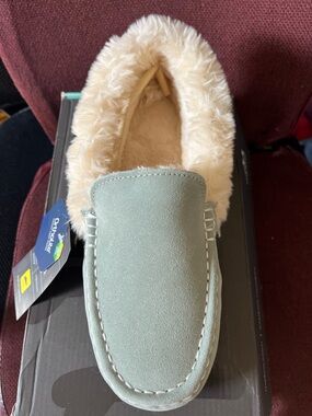 Women's Faux-Fur Lined Suede Moccasin Slipper - Light Sage